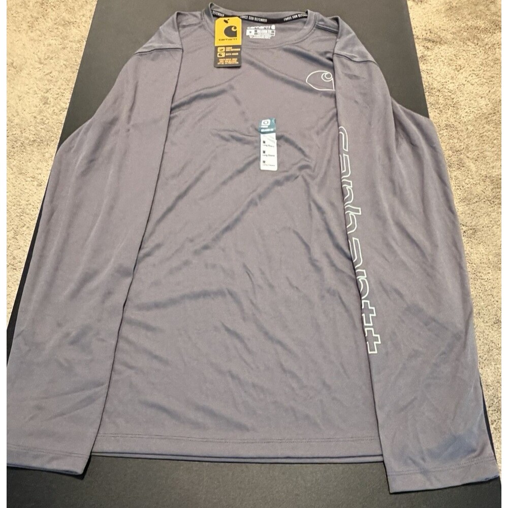 Carhartt Force Sun Defender Mens M Gray Long Sleeve Logo Shirt Relaxed Fit NWT